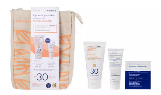 Korres Набір: Крем для обличчя SPF 30, 50 мл, подарунковий очищаючий крем-пінка 20 мл, сироватка з грецьким йогуртом 1,5 мл