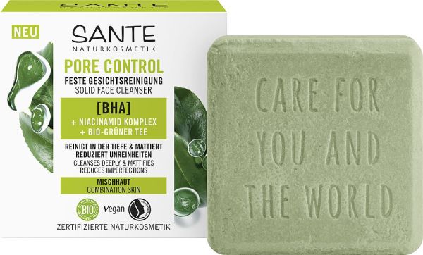 Sante БІО-Засіб твердий PORE CONTROL для вмивання комбінованої шкіри обличчя з BHA-кислотою та ніацинамідним комплексом