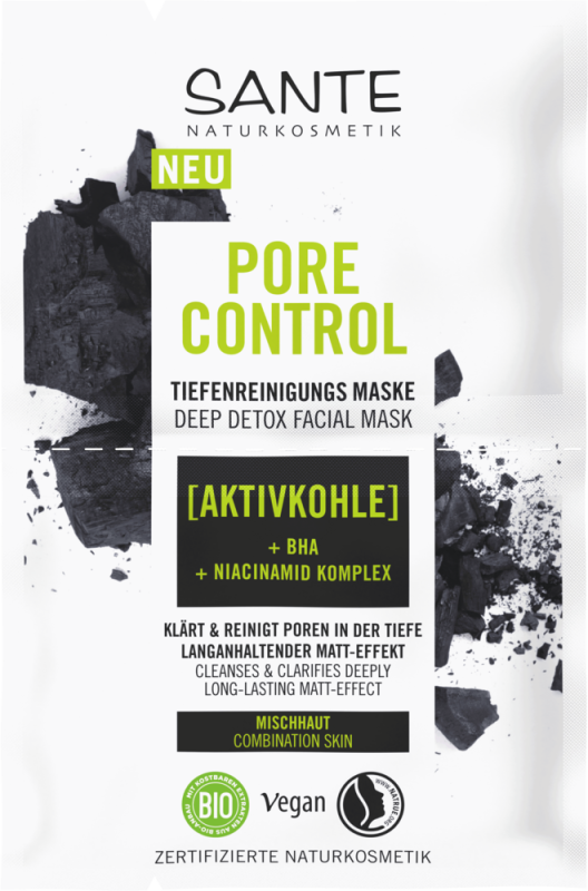Sante БІО-Маска PORE CONTROL для глибокого очищення обличчя з Активованим вугіллям та BHA-кислотою