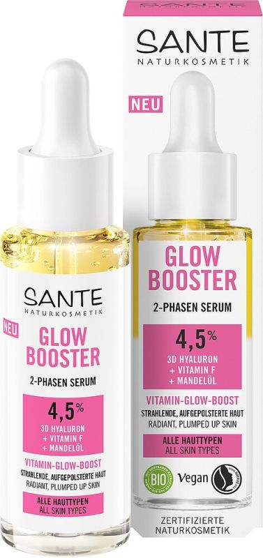 Sante БІО-Сироватка GLOW BOOST 2-фазна з вітаміном F, гіалуроновою кислотою та мигдальною олією