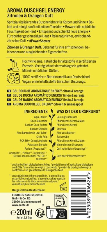 Sante VEGAN Аромагель для душу ENERGY Лимон та Апельсин