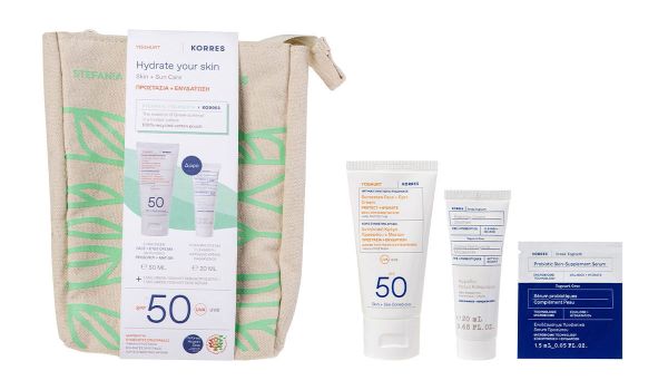 Korres Набір: Сонцезахисний крем для обличчя і під очі SPF 50 + Міні-крем-пінка очищаюча + Тестер сироватка