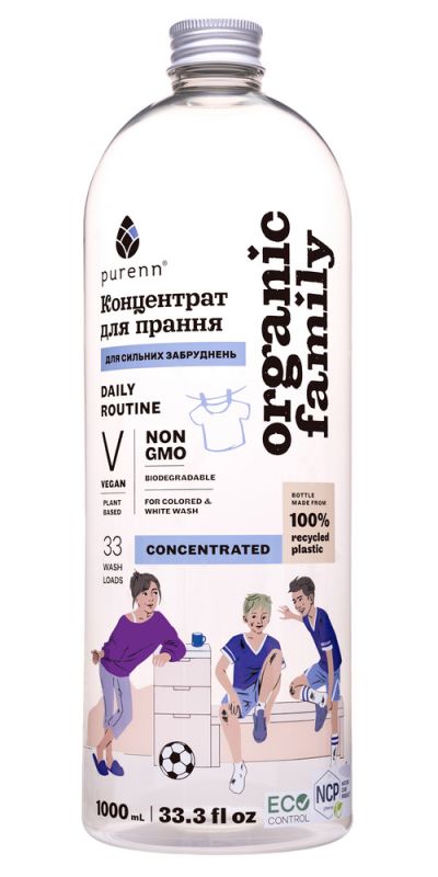 Organic Family Натуральний рідкий засіб-концентрат для прання кольорових та білих речей Daily Routine з Малиною