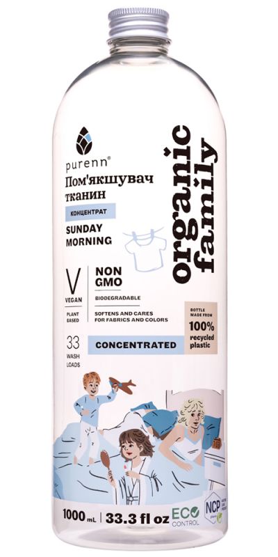 Organic Family Натуральний пом'якшувач-ополіскувач тканин Sunday Morning з Алое Organic Family Натуральний пом'якшувач-ополіскувач тканин Sunday Morning з Алое