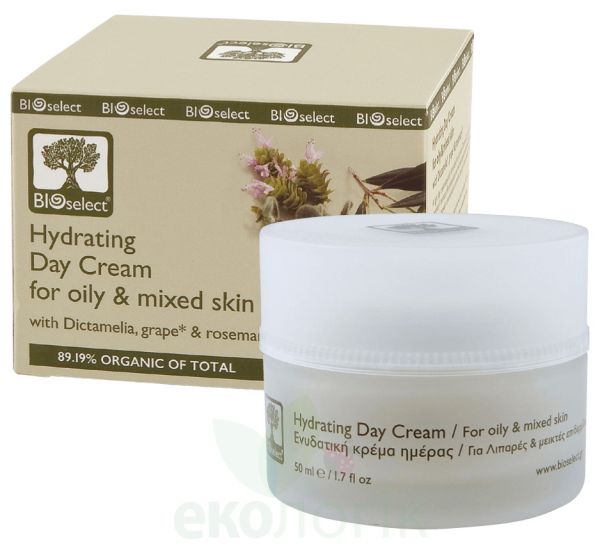 BIOselect Organic Денний зволожуючий крем з Діктамелія і червоним виноградом для жирної і комбінованної шкіри