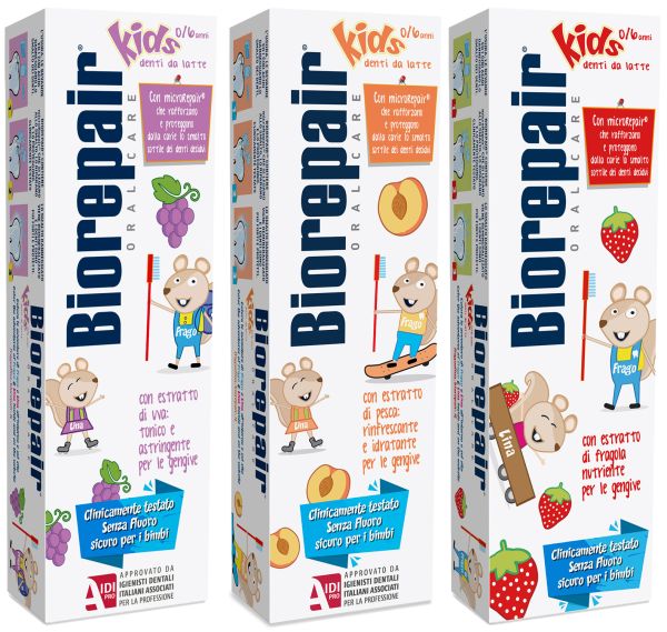 BioRepair Набір дитячих зубних паст Смакова веселка