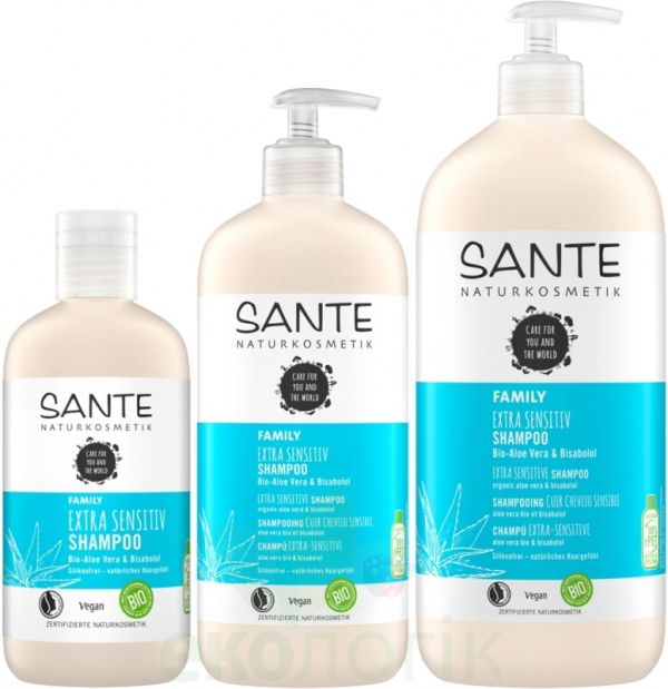 Sante БІО-Шампунь Extra Sensitive для чутливої шкіри голови Алое Вера і Бісаболол (для всієї родини)