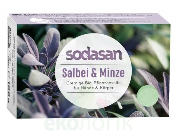 Sodasan Органічне антисептичне крем-мило Шавлія та М’ята для обличчя та тіла