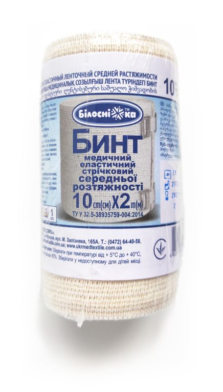 Еластичний бинт стрічковий "Білосніжка" середньої розтяжності 10 см × 2 м