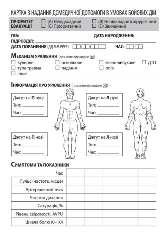Картка пораненого (А6 формат), картон