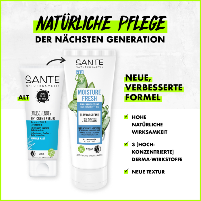 Sante БІО-Крем-пілінг MOISTURE FRESH 3в1 з вулканічною лавою, алое та авокадо