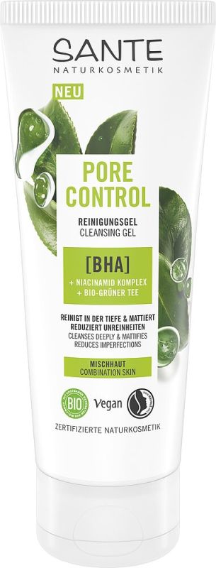 Sante БІО-Гель PORE CONTROL для вмивання комбінованої шкіри обличчя з BHA-кислотою, ніацинамідним комплексом та зеленим чаєм
